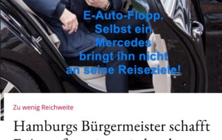 Hamburgs Oberbürgermeister tauscht frustriert den Luxus Elektro-Mercedes gegen einen Verbrenner. Hamburgs Oberbürgermeister tauscht frustriert den Luxus Elektro-Mercedes gegen einen Verbrenner.